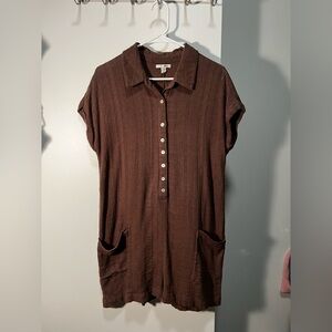 Brown Button-Up Women's Romper